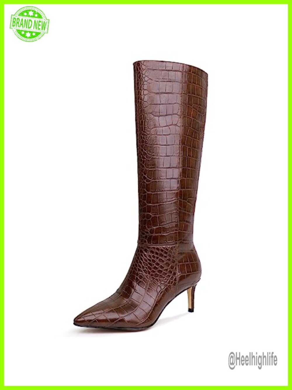 Pointed Toe Knee High Boots with Kitten Heel & Side Full Zipper